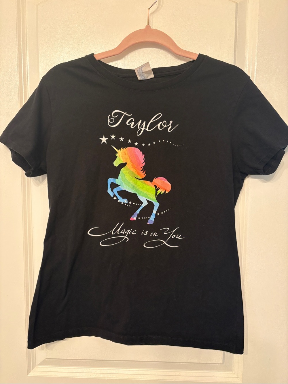 Kids Black T-Shirt with Rainbow Unicorn - Taylor